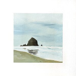 8x8 PNW Original Oil Painting Oregon Cannon Beach Seascape Coastal Calm Signed